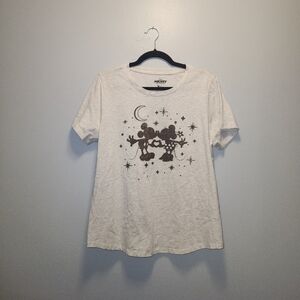 Mickey Minnie Mouse Gold Graphic on White Cotton Tee | Large